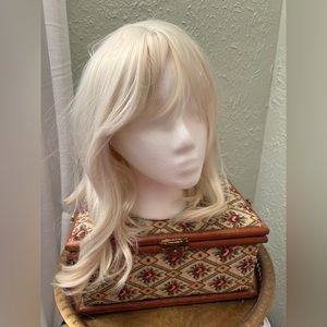 WIG SALE! Platinum blonde shoulder length with waves and bangs